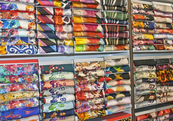 Fabric patterns in textile shop
