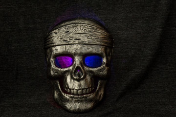 still life concept human skull mask