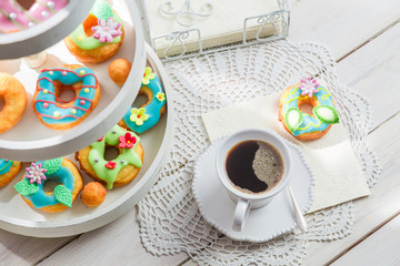 Tasty donuts with colorful decoration