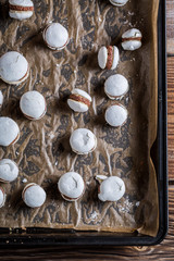Homemade macaroons on a baking tray