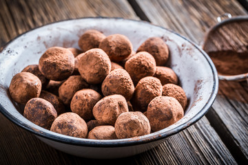 Sweet chocolate balls in a bowl