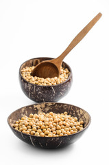 soybeans in a half of coconut shell