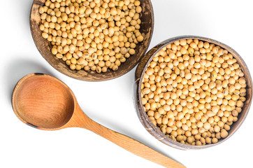 soybeans in a half of coconut shell