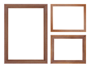 wooden picture frame isolated on white background