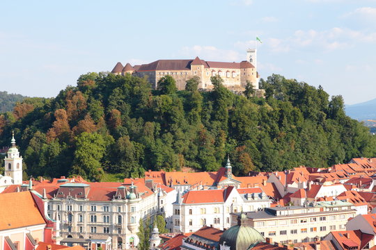 Ljubljana, Ljubljanski grad, pogled z Nebotičnika (Avgust 2015)