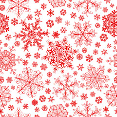 Seamless pattern of snowflakes, red on white