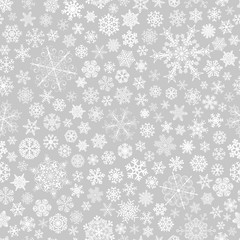 Naklejka na ściany i meble Seamless pattern of snowflakes, white on gray
