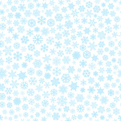 Seamless pattern of snowflakes, light blue on white