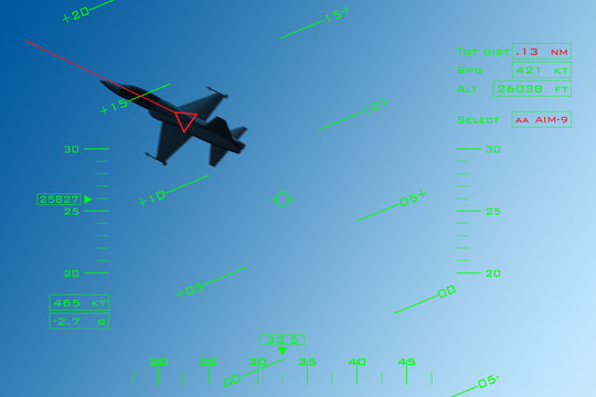 Simulation of HUD (head-up display) of a fighter intercepting an enemy aircraft