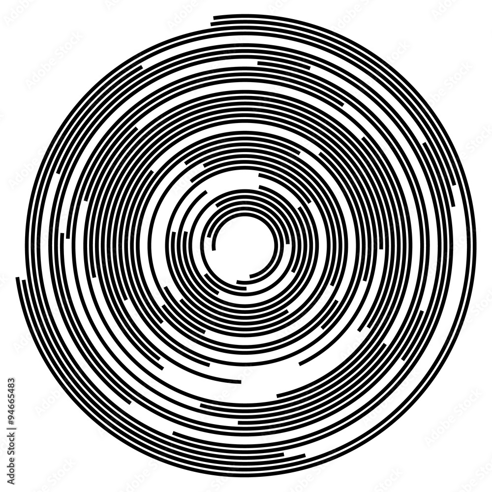 Poster concentric segments of circles, random lines following a circle