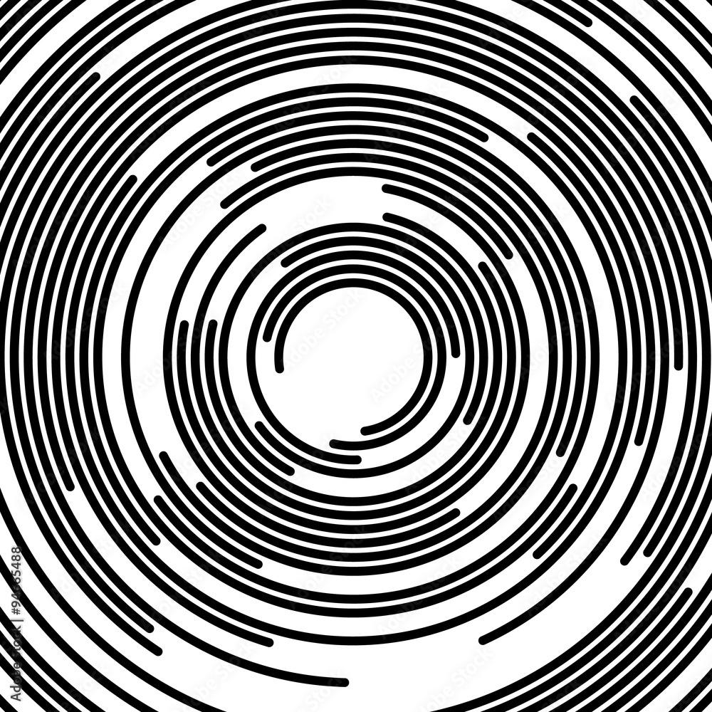 Poster concentric segments of circles, random lines following a circle