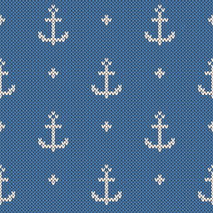 Vector anchor pattern on the wool knitted texture © primulakat