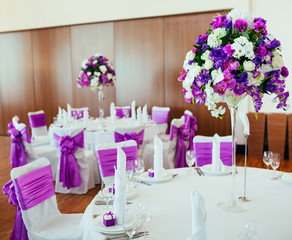 Table set for wedding or another catered event dinner.