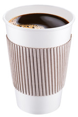 White plastic cup of coffee. File contains clipping paths.