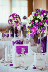 Table set for wedding or another catered event dinner.