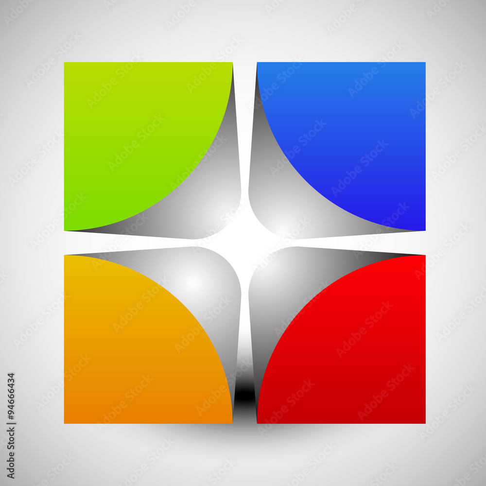 Aufkleber divided, colorful cube with rounded inner corners. abstract 3d v