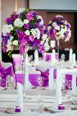 Table set for wedding or another catered event dinner.