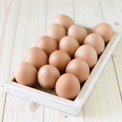 Eggs, chicken egg in wood box