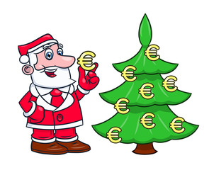 Santa decorating tree with euro 2