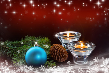 Fototapeta na wymiar Christmas decorations and candle