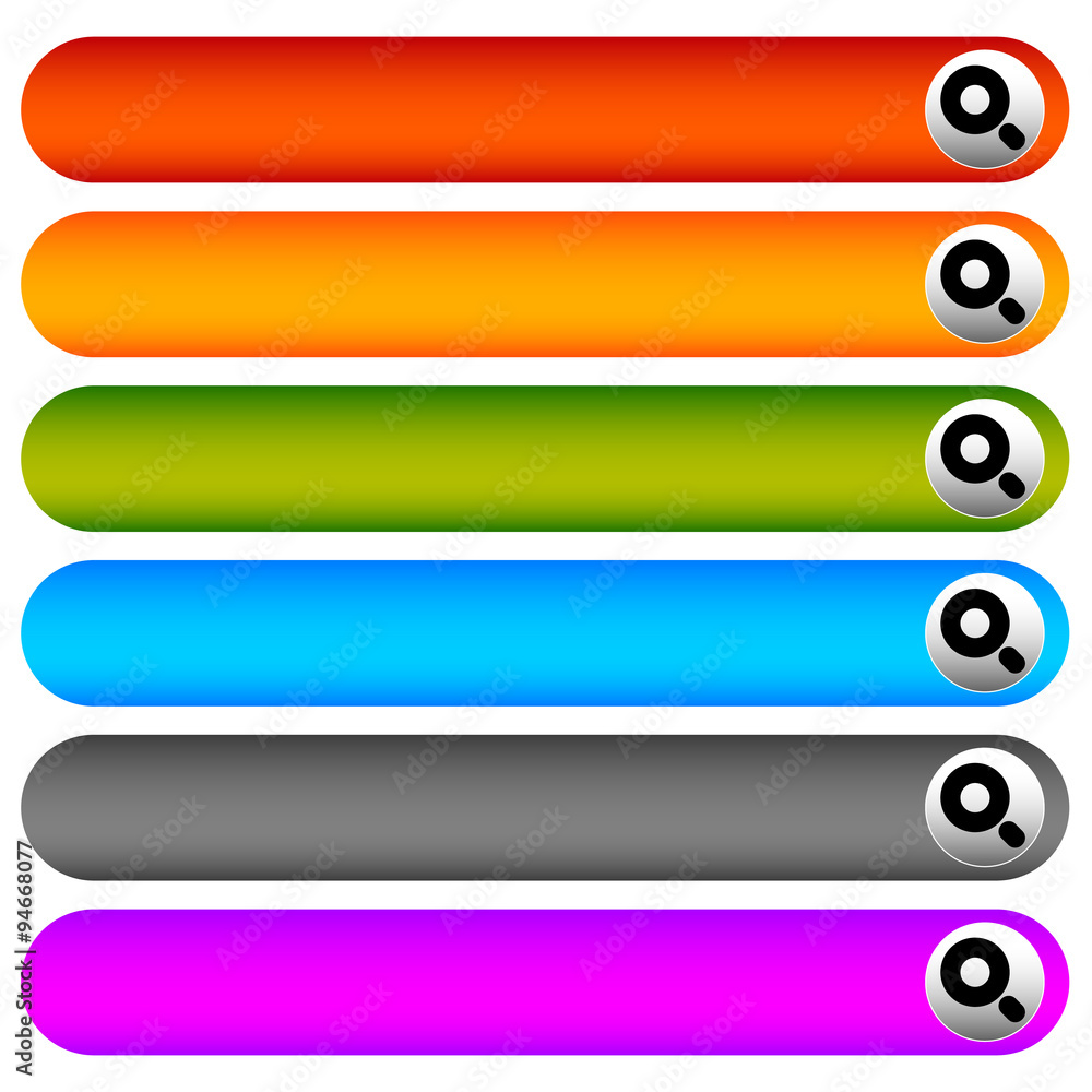 Poster blank horizontal button templates with magnifier glass symbol. s