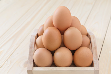 Eggs, chicken egg in wood box