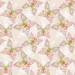 Beautiful seamless background of butterflies beige pastel  color