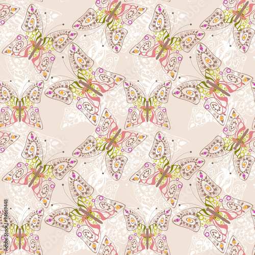 &ldquo;Beautiful seamless background of butterflies beige pastel color&rdquo; Stock