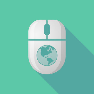 Wireless long shadow mouse icon with an America region world glo