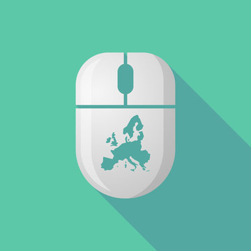 Wireless long shadow mouse icon with  a map of Europe