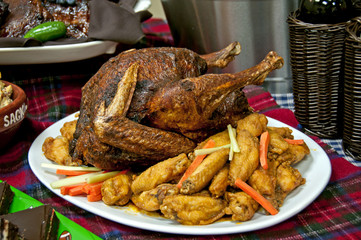 deep fried turkey with deep fried chicken wings...good for thanksgiving or seasonal