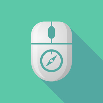 Wireless long shadow mouse icon with a compass
