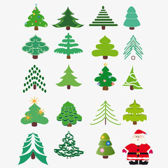 Collection of Christmas trees + Santa Claus