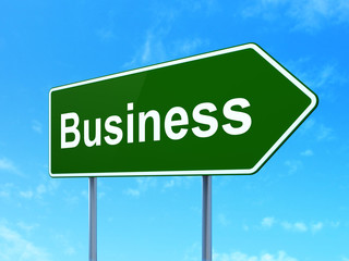 Business concept: Business on road sign background