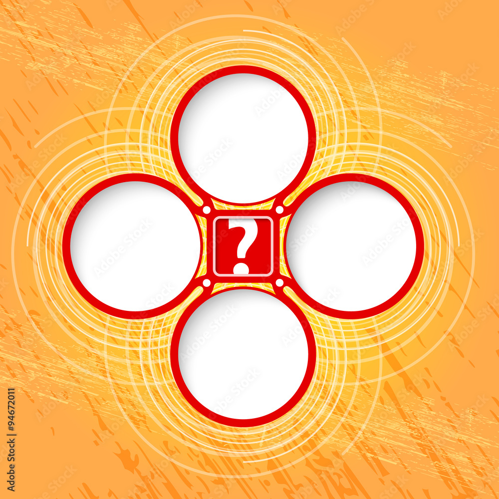 Poster four colored circular frames for your text and question mark