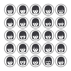 Set of different woman emoticons vector. Emoji icons representing lots of reactions, personalities and emotions
