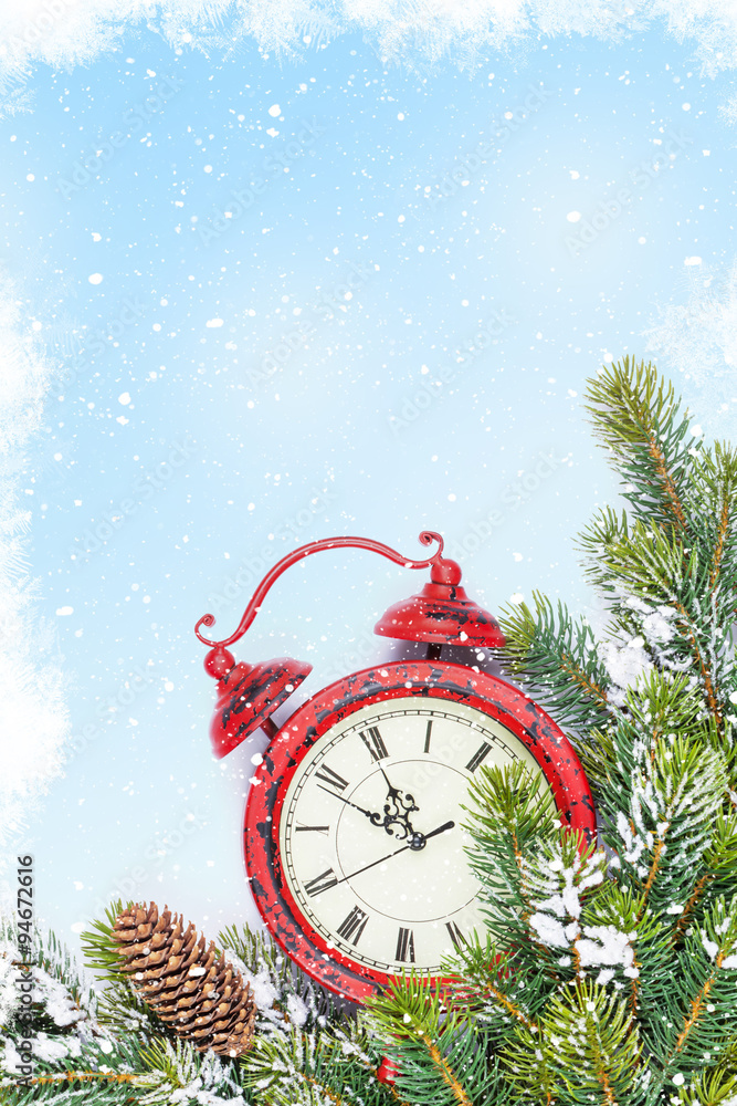Aufkleber christmas background with clock and branch