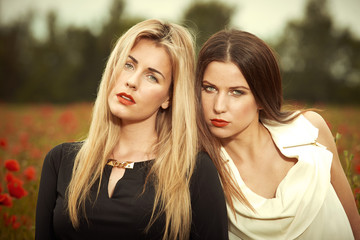 Obraz premium Two beauties in poppy field