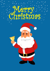 Santa Claus with golden bell. Christmas vector flat illustration