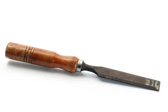 Chisel/Old rusty chisel on a white background.