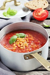 Tomato and lentil cream soup.Selective focus