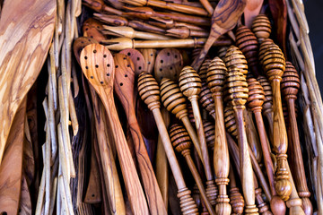 Traditional hand made olive wood kitchen accessories