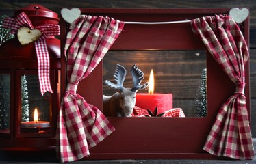 Weihnachtlicher Hintergrund - Elch am Fenster 