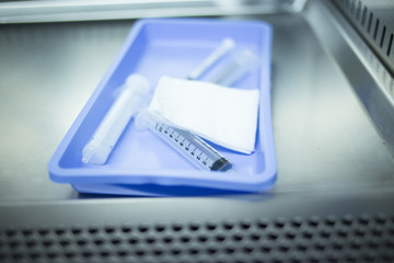 Medical laboratory syringe sterile swab tray platelet rich blood