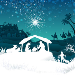 White silhouette nativity scene on Bethlehem
