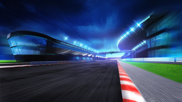 race course with and main stadium at motion blur