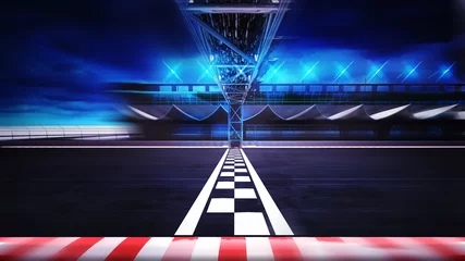 Foto op Plexiglas Motorsport finishlijn op het circuit in bewegingsonscherpte zijaanzicht