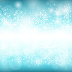 Fototapeta na wymiar Winter Background with Various Cold Blue Snowflakes Pattern. Vector Illustration 