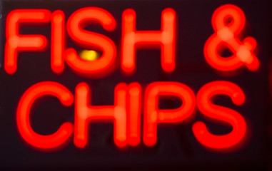 Fish and chips restaurant neon sign