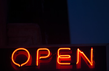 Neon open sign at night